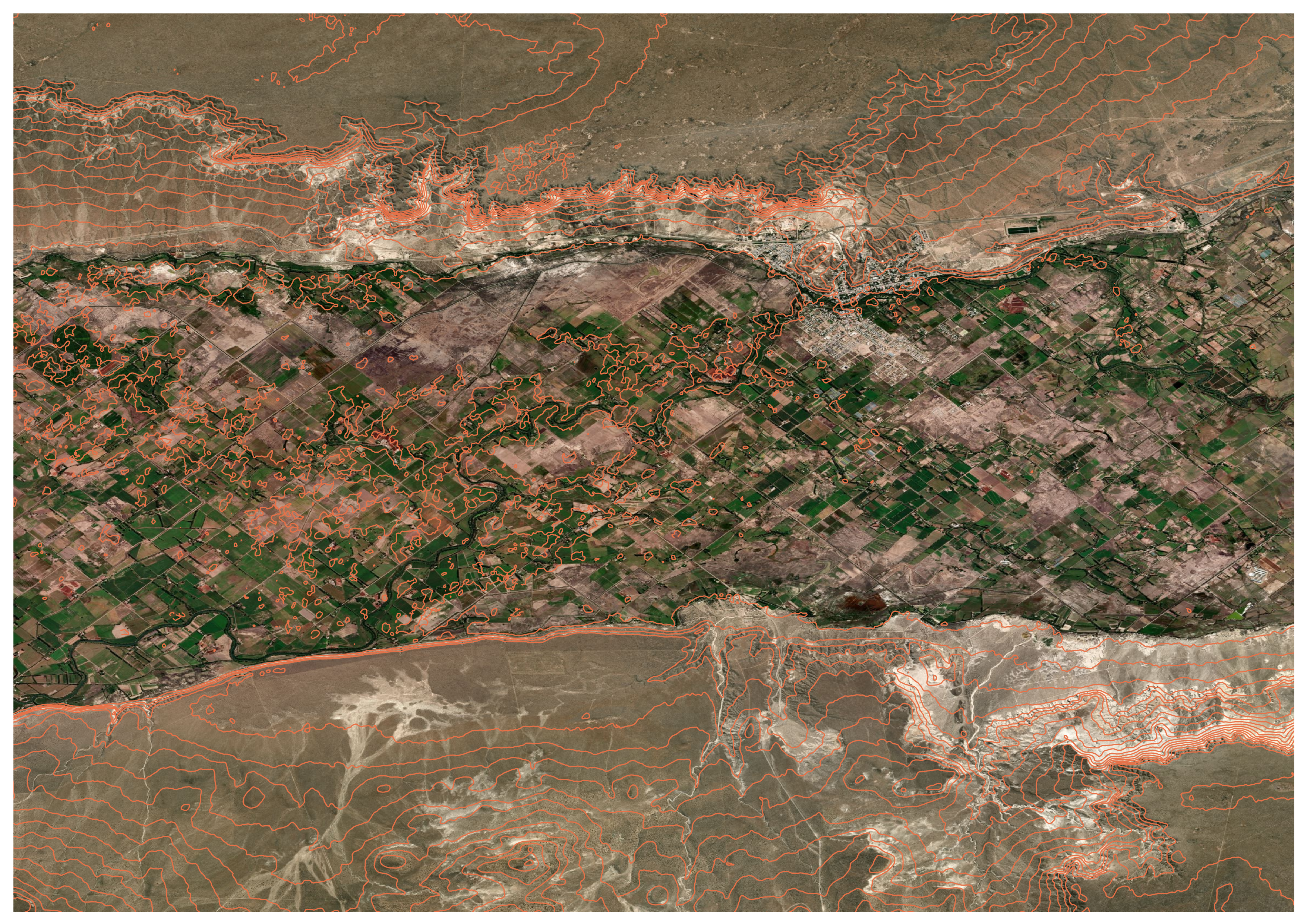 Curvas de nivel cada 10 metros generadas por fotogrametría - Agrimensura y relevamiento topográfico O'CONNOR Trelew Chubut